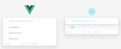 Result of migrating Header component written with Vue and React. The listing of the to-do items is still jQuery application.