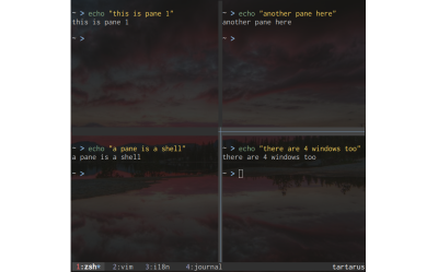 Tmux with 4 windows and 4 panes