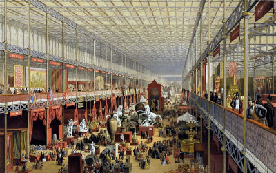 A color lithograph of the Great Exhibition of the Works of Industry of All Nations in 1851