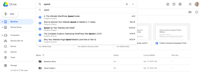 Google Drive search for 'speed'