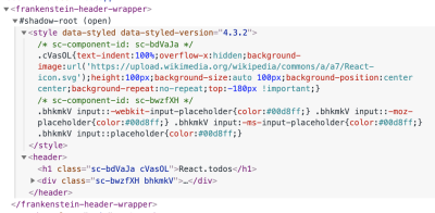Styles bundled with React Alien component placed within Frankenstein wrapper with all unique CSS classes preserved.