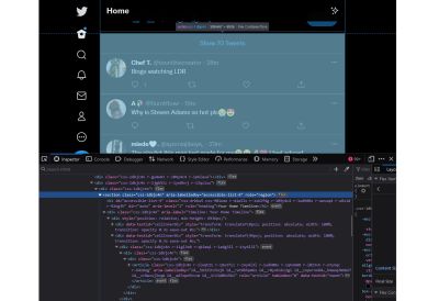 A screenshot from Twitter with the code below showing aria-labelledby technique