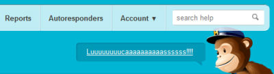 Detail from top part of Mailchimp page where a monkey character notifies the user using the word Luuuucaaaas