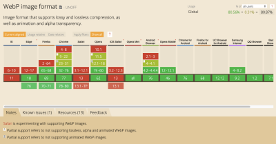 ‘Can I Use’ data on WebP support