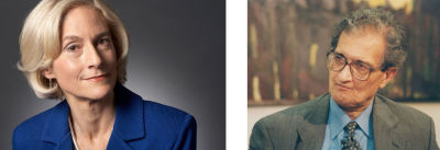 Image of Martha Nussbaum (left) and Amartya Sen (right)