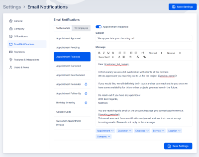 Email notifications