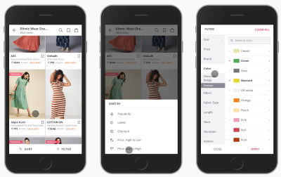 No slide-in-navigation in sight on the Myntra website