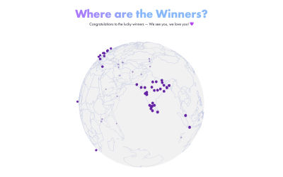 image of 500 Bottles winners geographical locations rendered on a 3D globe.