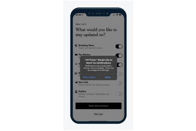 NYTimes allows users to customize their notification preferences