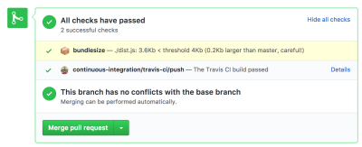 An example of bundlesizes integrated into github to keep track of bundle size stats on pull request basis.