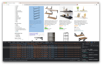Inspecting the HTML code on the Amazon market page