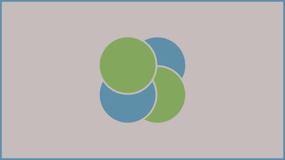 An illustration with four circles which intersect each other. Two of them are green, ad the other two are blue.