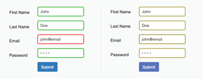 The form field's design relies only on red and green to indicate fields with and without an error. Color-blind users cannot differentiate the fields highlighted in red.