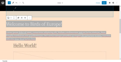 A screenshot of a heading and paragraph above the Query Loop block