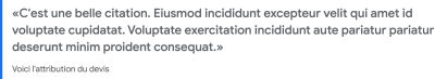 Blockquote from our style guide, using open-quote, close-quote for the quotes at the start and end, on a page with lang=”fr”