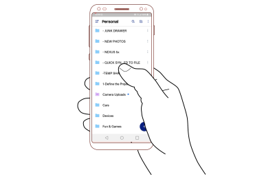 A illustration where someone holds their phone with one hand, and taps with the thumb