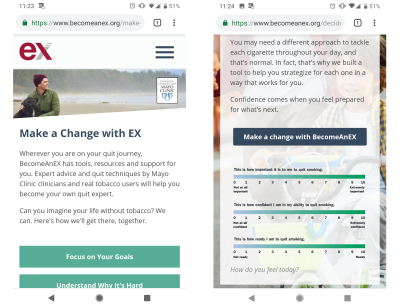 The BecomeAnEX app helps people quitting smoking to focus on their goals and internal motivators. It looks at the lasting benefits as well as how someone is feeling today, so that quitting becomes more than an impulse.