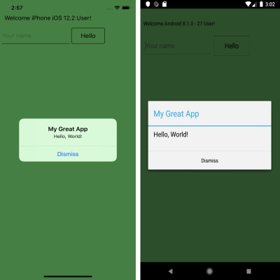 Hello, World!” on iPhone (left) and Android (right)