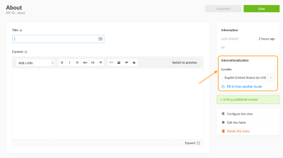 Content Manager Form to add content for the About Single Type