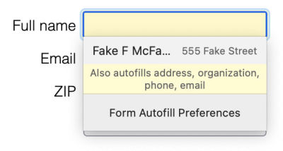 Screenshot of autofill popup on Firefox showing all the controls that will be populated