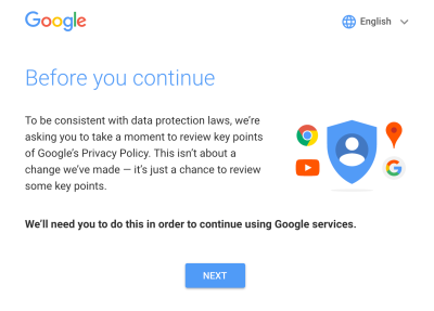 Google note asking for key points of Google’s Privacy Policy to be reviewed