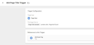 Page title trigger, Screenshots of tracking a 404 error