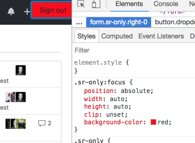 Example screen-reader text focus styling.