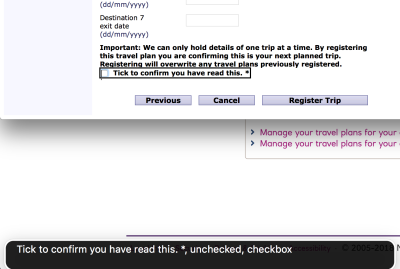 Screenshot of web form, ‘Tick to confirm you have read this’
