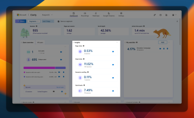 Screenshot from Microsoft Clarity with essential insights