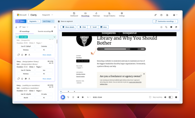A screenshot of session recordings in Clarity