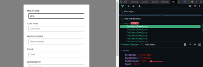 Vue Devtools view showing the modelValue of the input value