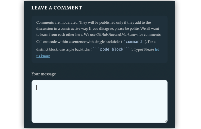 Smashing Magazine comment form with Markdown instructions