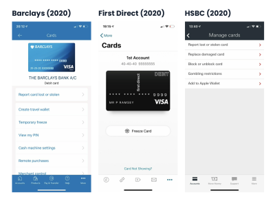 Mobile bank card management features