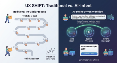 10-click process vs AI-driven intent flow.