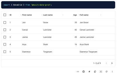 The DataGrid component from the MUI design system