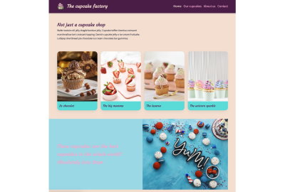 Cupcake factory website with the navigation menu in more contrast colors