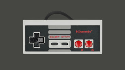 A classic Nintendo Entertainment System (NES) controller with a rectangular design, featuring a black directional pad (D-pad) on the left, two red circular action buttons labeled 'A' and 'B' on the right, and two small rectangular 'Select' and 'Start' buttons in the center.