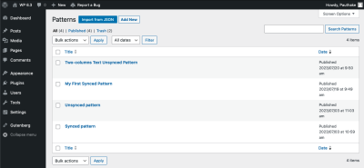 Manage reusable blocks screen