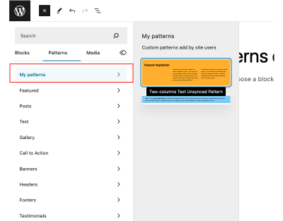 My Patterns in the block inserter