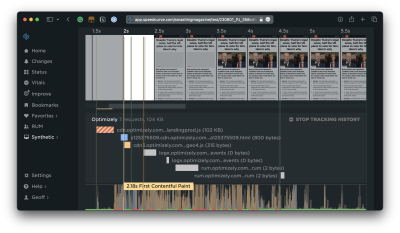 SpeedCurve showing the First Contentful Paint with distinguishment between first- and third-party scripts