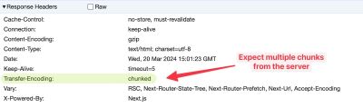 Response header output highlighting the line containing the chunked transfer endcoding