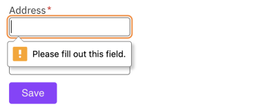 A tooltip with a native error message below the required empty field