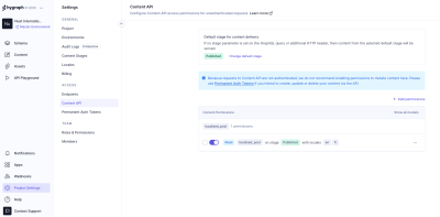 Project settings on the Htygraph website with Public Content API and an assigned Read permission