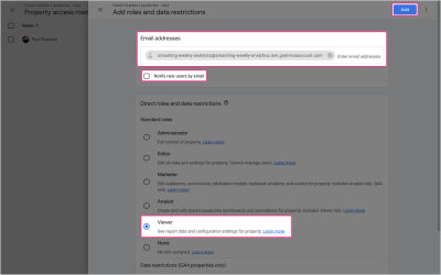 A screenshot of the Google Analytics account on how to add users