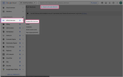 Google Cloud console with the highlighted APIs & Services