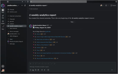 A finished Google Analitics report in Slack