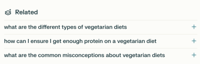 An example of related questions based on the user’s initial query.