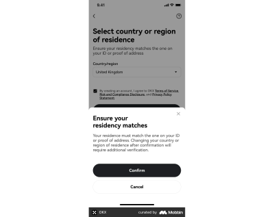 OKX’s “Ensure your residency matches” title