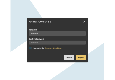 A modal design showing step two of completing an account registration