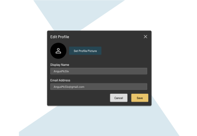 A modal design for editing the display name and email address of a profile
